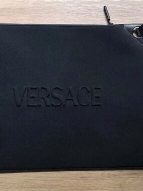 Versace Black Embossed Logo Toiletry Pouch